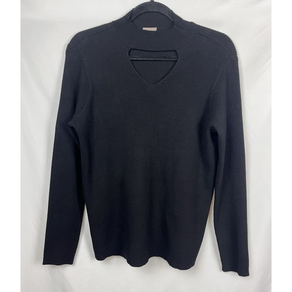 Chico's Sweaters - CHICO'S Black Ribbed Mock Neck Keyhole Sweater Size 1‎ (M) Long Sleeve Stretchy